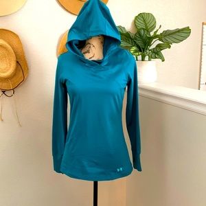 Teal colored, Under Armor, cold gear, hooded, pull over